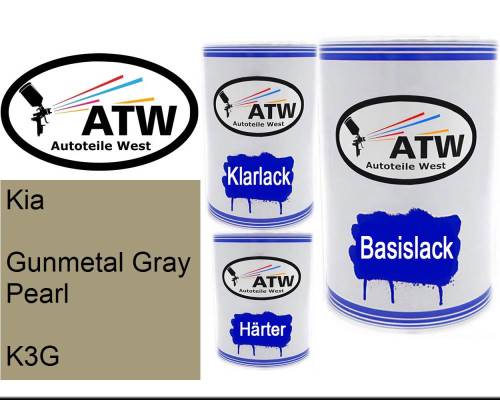 Kia, Gunmetal Gray Pearl, K3G: 500ml Lackdose + 500ml Klarlack + 250ml Härter - Set, von ATW Autoteile West.